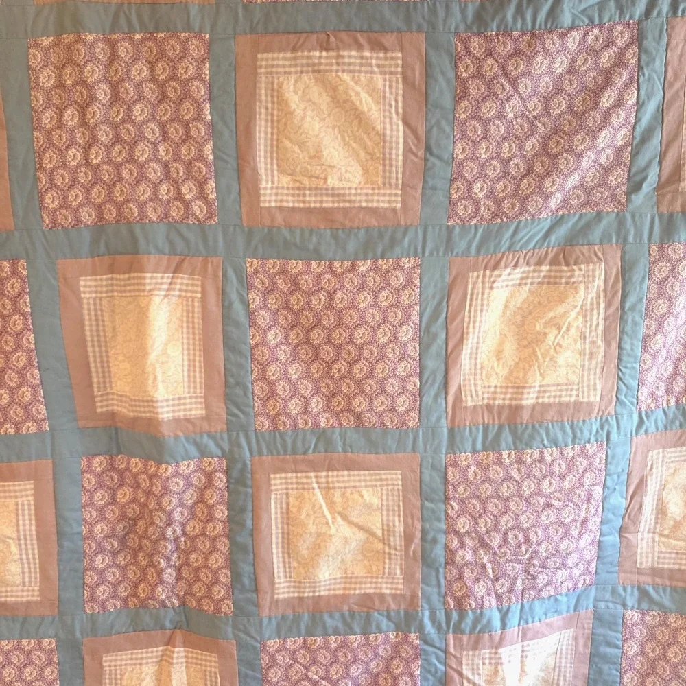 Vtg 80/90s Handmade Patchwork Quilt 80x80 Full Queen Country Cottagecore Floral